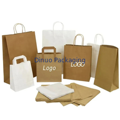 Compras reciclables Bolsas de papel marrón Kraft Bolsas de papel de mano plana Embalaje de alimentos Bolsas para llevar