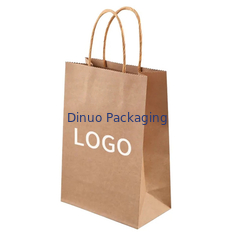 Logotipo impreso a medida Regalo blanco marrón Bolsa de papel Kraft de compras con mango retorcido