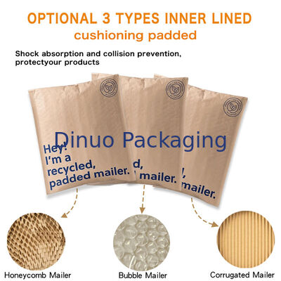 Envase de papel kraft compostable personalizado, reciclable, 100% biodegradable, con panal de miel, embalaje de envío, bolsas de correo