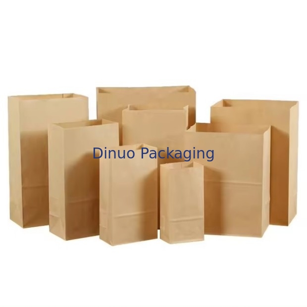 Tamaño personalizado Bolsas de papel Kraft marrón desechables para pan, sándwich Bolsa de papel de comida con fondo plano