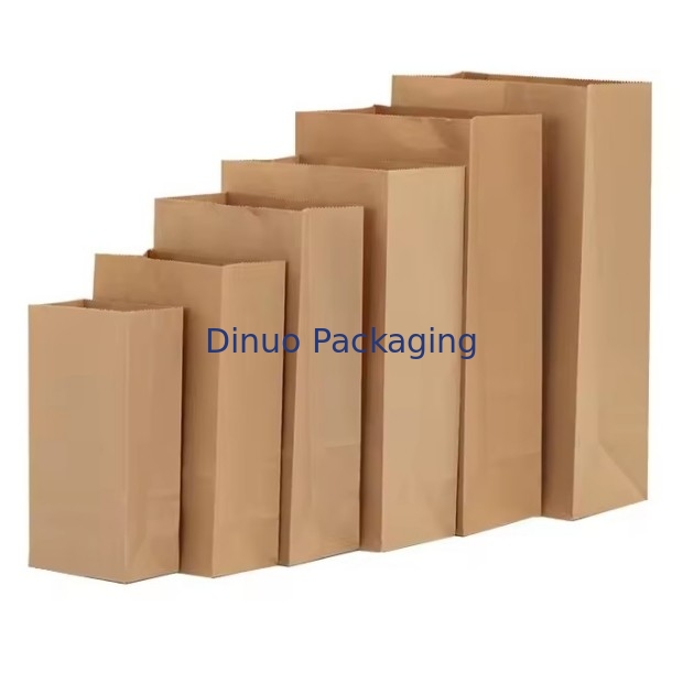 Tamaño personalizado Bolsas de papel Kraft marrón desechables para pan, sándwich Bolsa de papel de comida con fondo plano