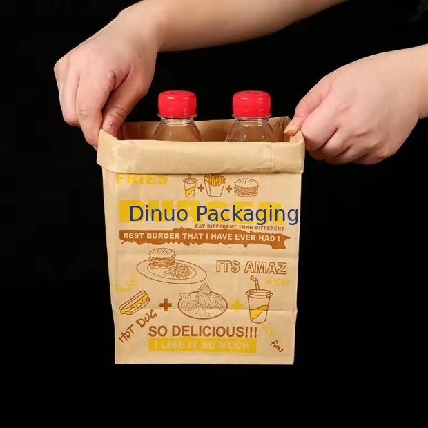 Tamaño personalizado Bolsas de papel Kraft marrón desechables para pan, sándwich Bolsa de papel de comida con fondo plano