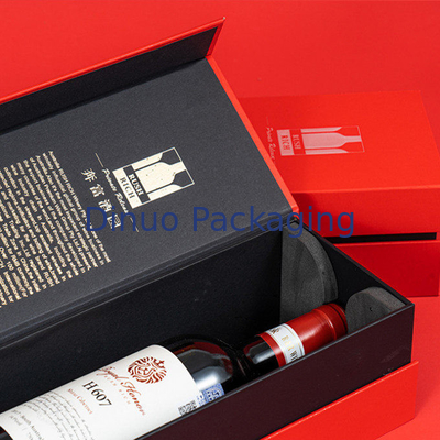 Caja de regalo roja de encargo impresa oro caliente de encargo del paquete del vino blanco de la caja de papel para la entrega
