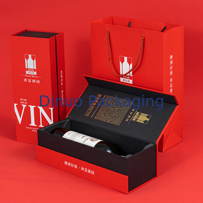 Caja de regalo roja de encargo impresa oro caliente de encargo del paquete del vino blanco de la caja de papel para la entrega