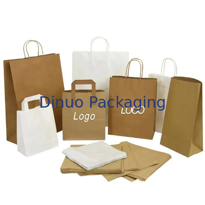 Compras reciclables Bolsas de papel marrón Kraft Bolsas de papel de mano plana Embalaje de alimentos Bolsas para llevar