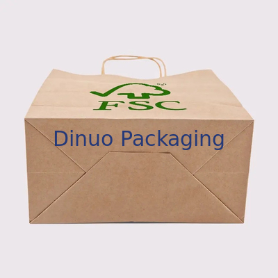 Logotipo impreso a medida Regalo blanco marrón Bolsa de papel Kraft de compras con mango retorcido
