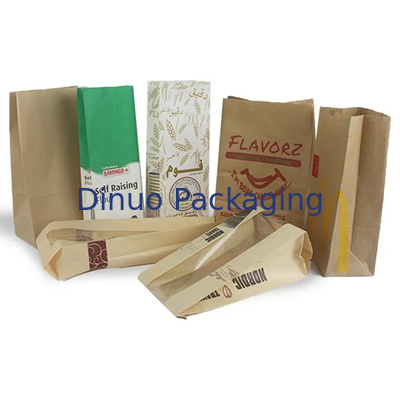 Tamaño personalizado de alimentos de fondo plano fina bolsa de papel de pan Kraft sin mango con logotipo