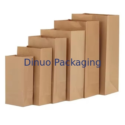 Tamaño personalizado Bolsas de papel Kraft marrón desechables para pan, sándwich Bolsa de papel de comida con fondo plano