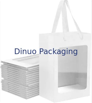 Bolsas de papel Kraft reutilizables marrones / blancas / negras con ventana y asas de cinta para regalar