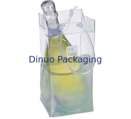 Bolsos de empaquetado del PVC de la aduana, bolso de hielo del refrigerador del plástico transparente para el embalaje del vino
