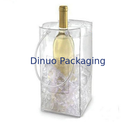 Bolsos de empaquetado claros no tóxicos del PVC, bolsa de empaquetado del cubo de hielo del vino con la manija