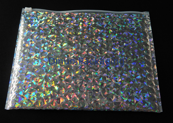 Bolso de burbuja olográfico 250x180m m brillante reconectable de la cremallera del resbalador, burbuja para embalar