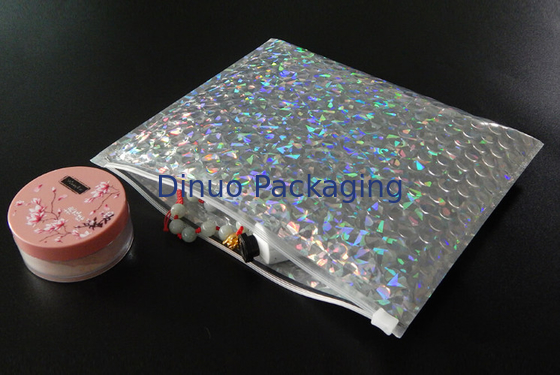 Bolso de burbuja olográfico 250x180m m brillante reconectable de la cremallera del resbalador, burbuja para embalar